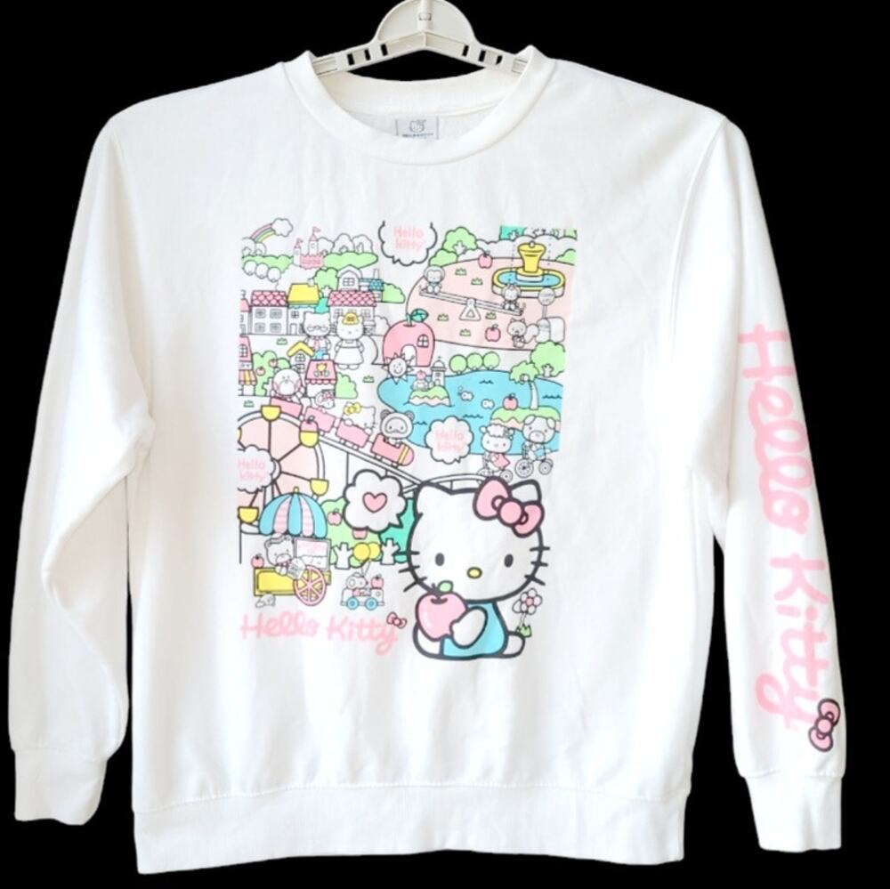 Sanrio Hello Kitty Spellout Sweatshirt XL White Cute Core Streetwear Y2K Kawaii